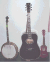 Picture of tenor banjo, guitar, and ukulele